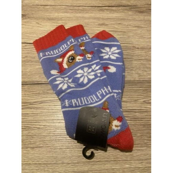 Rudolph The Red Nosed Reindeer Thick Knit Socks 1 Pair Shoe Size 8-12 NEW - Picture 1 of 4